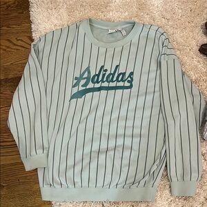 Adidas Green Crewneck Sweater with Pinstripes